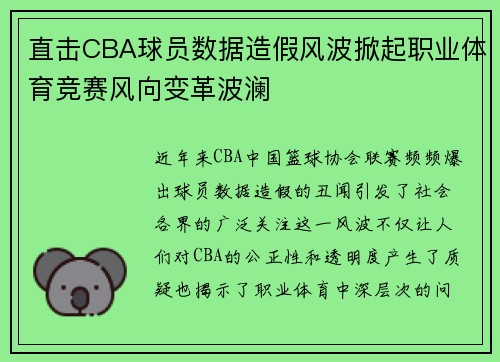 直击CBA球员数据造假风波掀起职业体育竞赛风向变革波澜